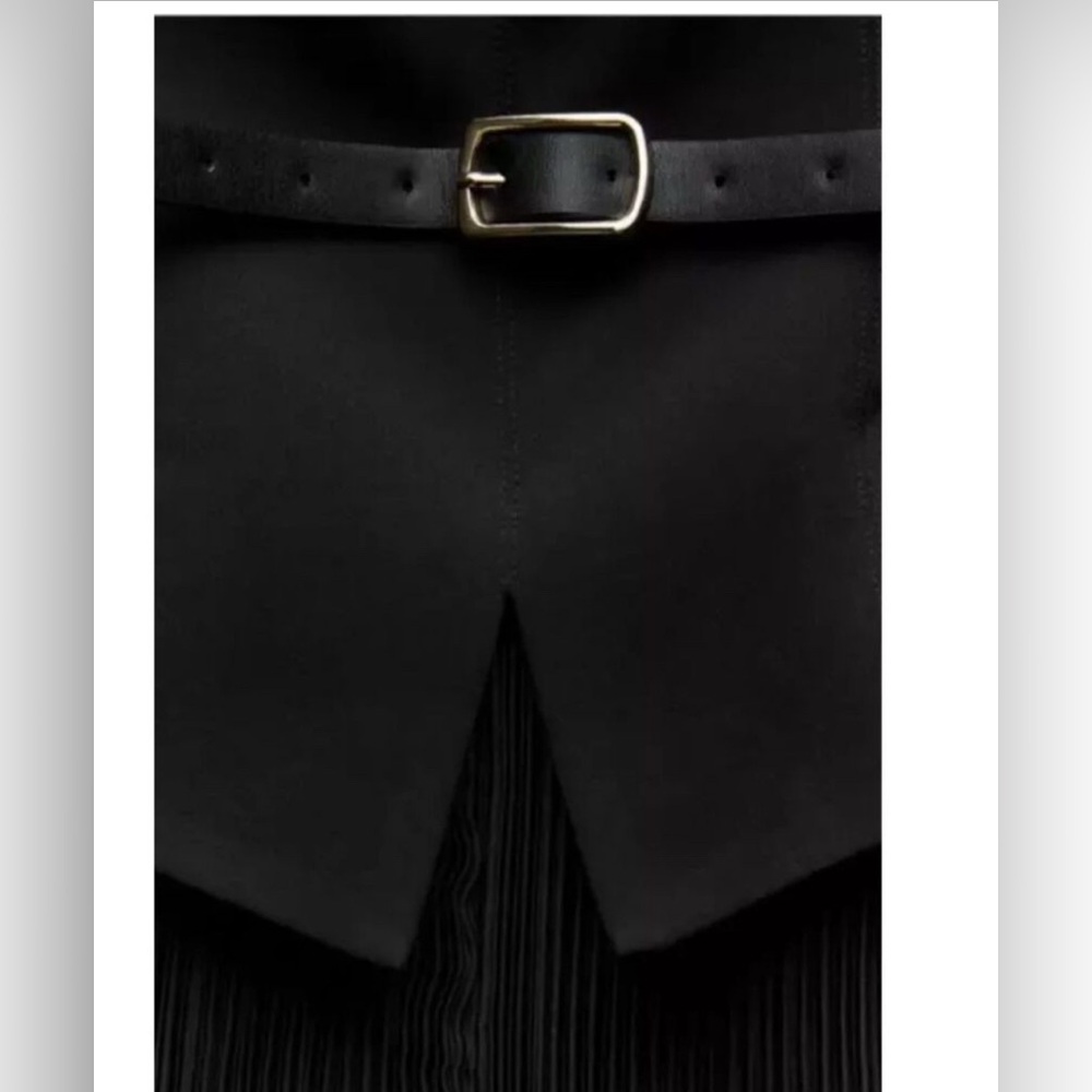 NWT Zara Black Belted Mixed Strapless Pleated Jumpsuit. Size S. - Picture 4 of 6